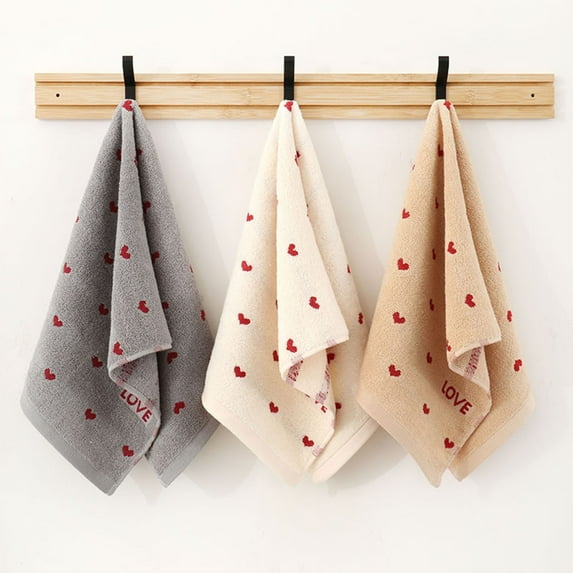 AYktou Valentine's Day Hand Towels for Bathroom, 13×30 Inch Heart-Shaped Pattern Couple Towels No Fading No Linting Wash Face Towel Household Absorbent Bath Towel Holiday Gift Dry Hair Towel, Coffee