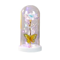 AYktou Valentine's Day Rose & Butterflys Desktop Ornaments, Birthday Gift L Light Artificial Rose with Glass Cover Glowing Rose Night Light Gift Preserved Flower for Her & Wife Grandma Mom