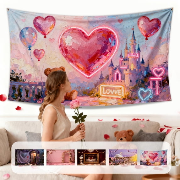 AYktou Valentine's Day Tapestries Backdrop Banners, 71×43 Inch Colorful Multiple Pattern Background Cloth Wall Covers Tapestry for Birthday Party Decorations Photo Wall Background