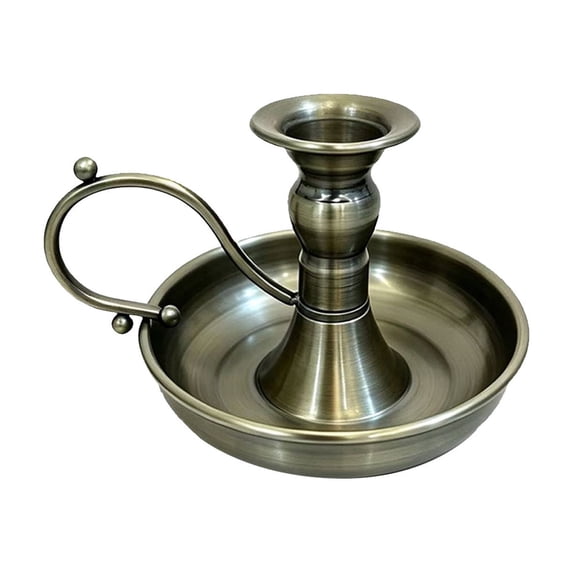 AYktou Vintage Candle Holder with Handle, Bronze Taper Candlestick Holder with Candle Drip Catcher Tray, Eleagnt Taper Candle Stand for Wedding Halloween Christmas Dining Table Centerpieces