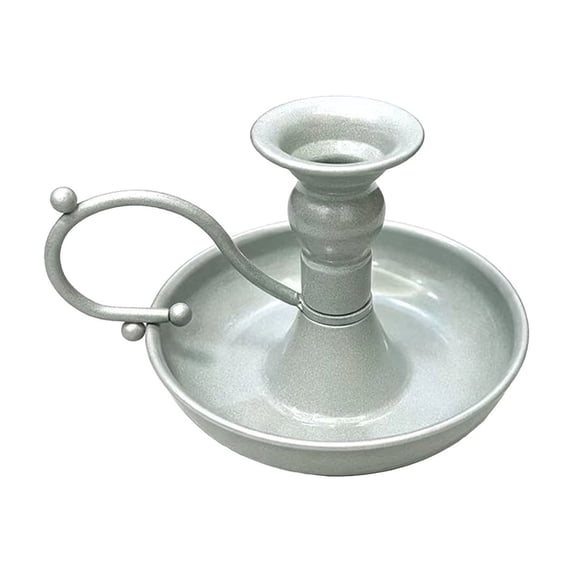 AYktou Vintage Candle Holder with Handle, Silver Taper Candlestick Holder with Candle Drip Catcher Tray, Eleagnt Taper Candle Stand for Wedding Halloween Christmas Dining Table Centerpieces