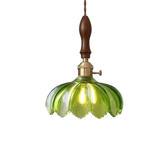 AYktou Vintage Green Glass Pendant Light, Industrial Hanging Lamp Fixture Adjustable Ceiling Pendant Lighting with Lampshade, Over Island Modern Flower Hanging Light for Dining Room Bedroom