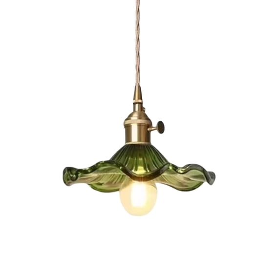 AYktou Vintage Green Glass Pendant Light, Industrial Hanging Lamp Fixture Adjustable Ceiling Pendant Lighting with Lampshade, Over Island Modern Flower Hanging Light for Dining Room Bedroom
