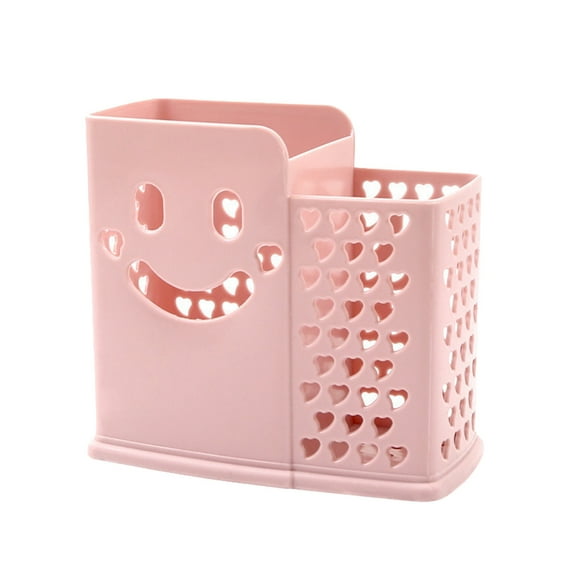 AYktou Wall-Mounted Tableware Organizer, Large Capacity Utensil Holders Tableware Storage Box with 2 Compartments, Cute Kitchen Fork Spoon Storage Rack Draining Cage Countertop Tableware Stand, Pink