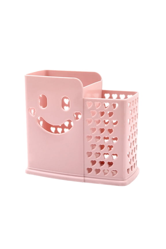 Wall-Mounted Tableware Organizer, Large Capacity Utensil Holders Tableware Storage Box with 2 Compartments, Cute Kitchen Fork Spoon Storage Rack Draining Cage Countertop Tableware Stand, Pink