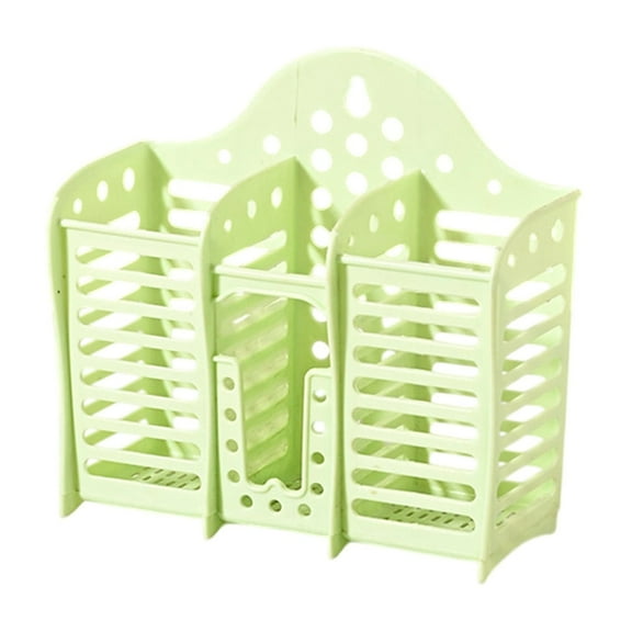 AYktou Wall Mounted Tableware Storage Box, Multi-Functional Chopsticks Holders Spoon Storage Basket Hollow Draining Cage, Knife Fork Rack for Party Camping Picnic Kitchen Counter Office, Green