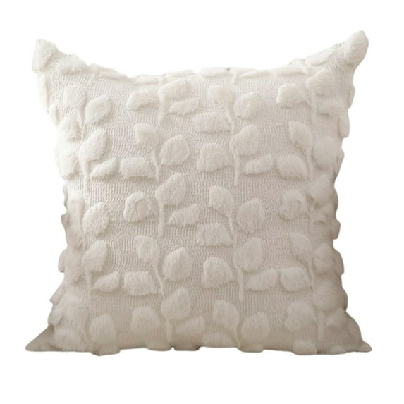 AYktou White Throw Pillow Covers, 18×18 Inch Plush Grass Leaf Patterns Sofa Pillow Cushion Covers, Home Living Room Decorative Pillow Cases Couch Chair Bed Lumbar Pillowcase Winter Decoration
