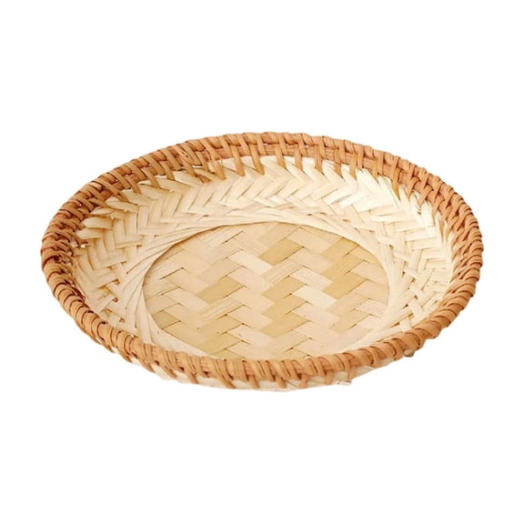 AYktou Wicker Breads Baskets, Stackable Fruit Baskets Restaurant Rattan Woven Food Serving Trays Snacks Living Room Vegetables Berry Fruit Plates Tabletop Display Baskets for Picnic Kitchen