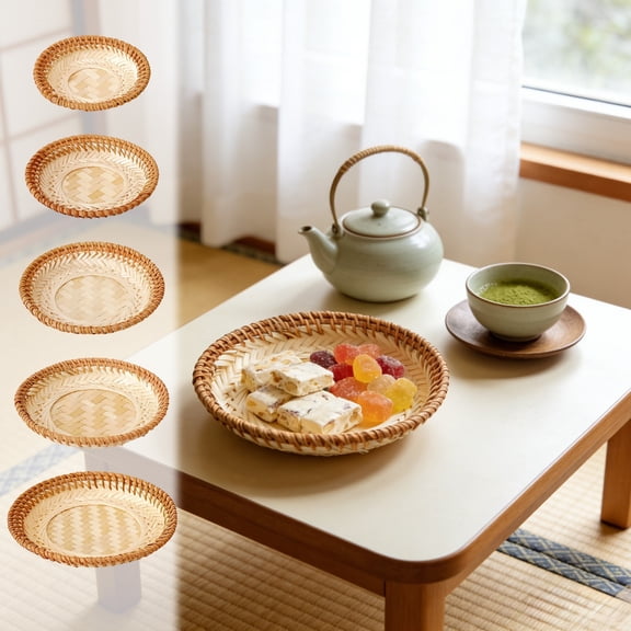 AYktou Wicker Breads Baskets, Stackable Fruit Baskets Restaurant Rattan Woven Food Serving Trays Snacks Living Room Vegetables Berry Fruit Plates Tabletop Display Baskets for Picnic Kitchen