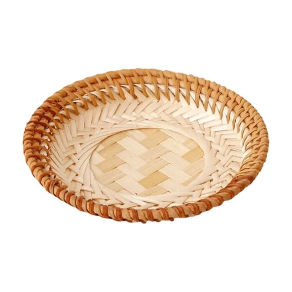 AYktou Wicker Breads Baskets, Stackable Fruit Baskets Restaurant Rattan Woven Food Serving Trays Snacks Living Room Vegetables Berry Fruit Plates Tabletop Display Baskets for Picnic Kitchen