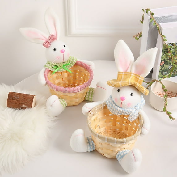 AYktou Wicker Easter Baskets for Kids Cute Bunny Stuffed Animals Easter Gift Bags Woven Easter Goodies Bag Eggs Basket for Easter Party Favors,Easter Eggs Hunting,Easter Basket Fillers Stuffers Toy