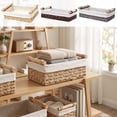 thumbnail image 1 of AYktou Wicker Storage Basket with Wooden Handles and Liner, 9.8×5.9×3.2 Inch Hand Woven Basket Decorative Countertop Organizer Bin, Farmhouses Home Storage Box for Shelves Bathroom Kitchen Closets, 1 of 3