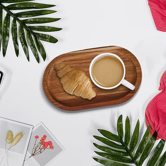 AYktou Wooden Ellipse Serving Platter, 7.94.7 Inch Wooden Tea Tray Dinner Sum Plat Dried Fruit Salad Plate Elegant Charcuterie Board for Displaying Bread Pastries Dessert Plate