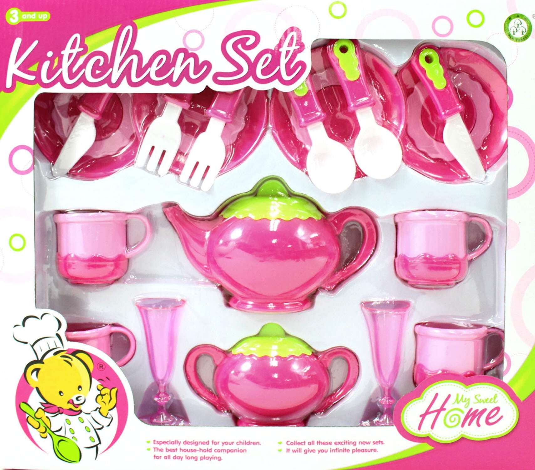 Deluxe Pink Tea Set For Kids With Tea Pots, Cups, Dishes And Kitchen Utensils (18 pcs)