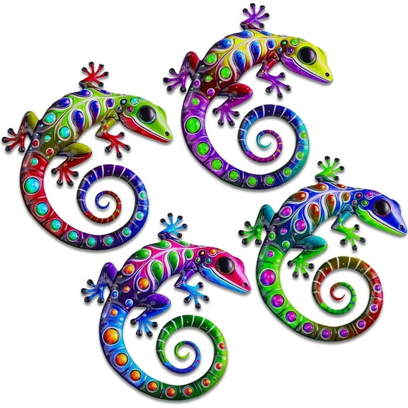 AZ.MIFENO 4Pcs Metal Gecko Wall Decor, 7.8 Inch Lizard Wall Art Fence Decorations for Garden Yard, Hanging Decoration for Living Room Patio Balcony