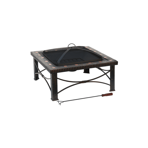 AZ Patio Heaters 30 Inch Square Outdoor Slate Tile Wood Burning Fire Pit, Black
