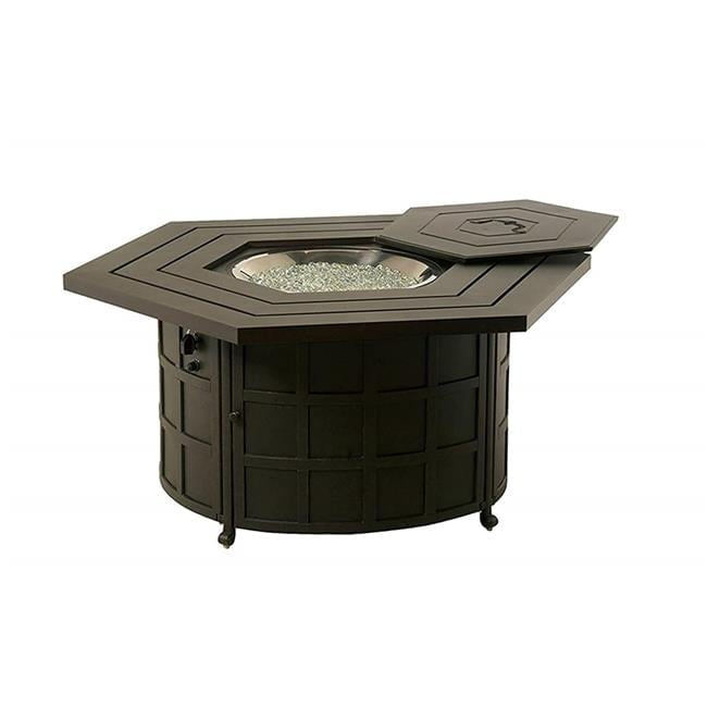Hammered Bronze Hexagon Gas Fire Pit with Clear Glass