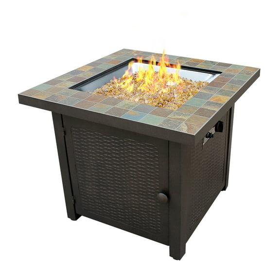 AZ Patio Heaters Hiland 30 Inch Square Slate Tile Top Propane Fire Pit