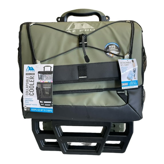 AZ Pro 48 10-Can Collapsible Rolling Cooler, SuperFoam Insulation, Green