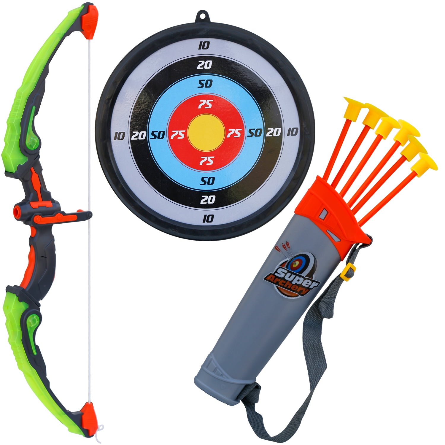 JA-RU Green Bow & Arrow Archery Set (1 Pack) 4 Suction Cup Arrows w/Arrow  Quiver Belt Holder. Kids Toys for Boys & Girls. Outdoor Hunting Games 