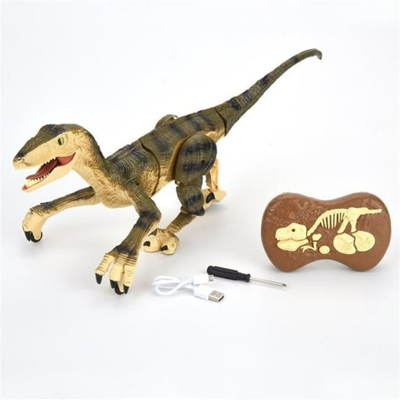 AZ Trading DSM180 Yellow RC Roaring, Shaking Head & Tail Dino Velociraptor Toy with 3D Eye ED Light, Yellow