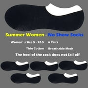 AZ26 No-Show Socks, Summer Navy Blue Thin Cotton Built-in Sock,Women's Sizes 5-12.5, 6 Pairs, Female