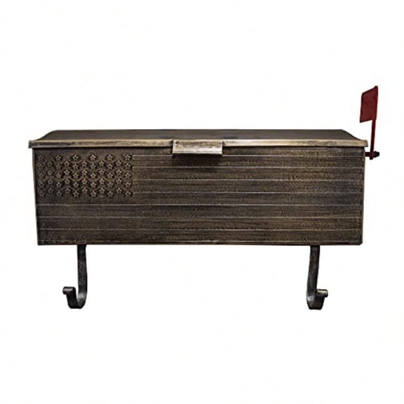 AZ620-ANTIQUE-BRONZE Antique Bronze Patriotic Metal Outgoing Mail Flag and Newspaper Hangers Wall Mount Mailbox
