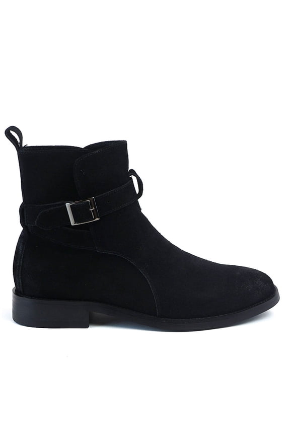 AZAR MAN Men's Round Toe Genuine Leather Boots Buckle & Straps Ankle Fashion Black Suede 8.5