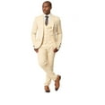 thumbnail image 1 of AZAR MAN Slim Fit 2 Button Tan Beige Micro Textured Weave Men's Suit Notch Lapel 48 Short with Vest, 1 of 8