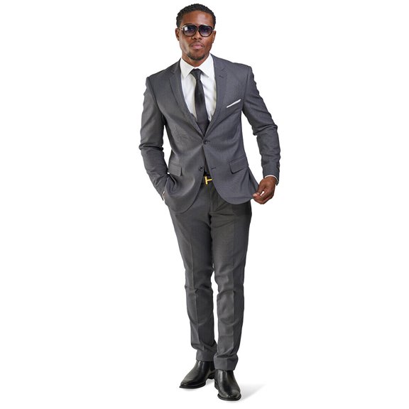 AZAR MAN Slim Fit Men Suit Micro Textured Weave 2 Button Notch Collar 11812 (34 Regular 28 Waist 32 Length, Charcoal)