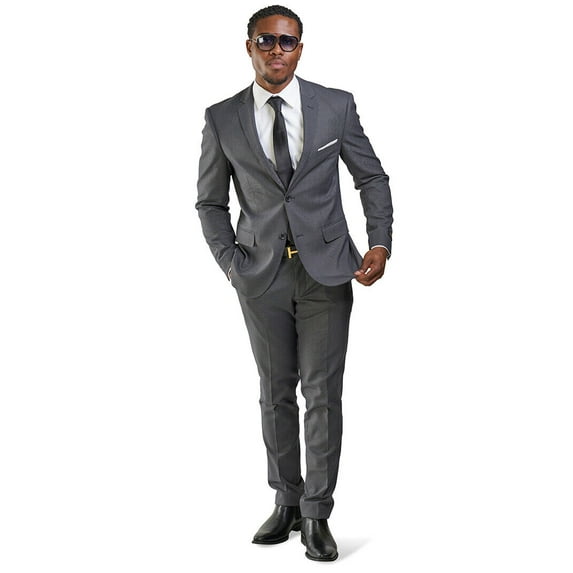 AZAR MAN Slim Fit Men Suit Micro Textured Weave 2 Button Notch Collar 11812 (44 Long, Charcoal)