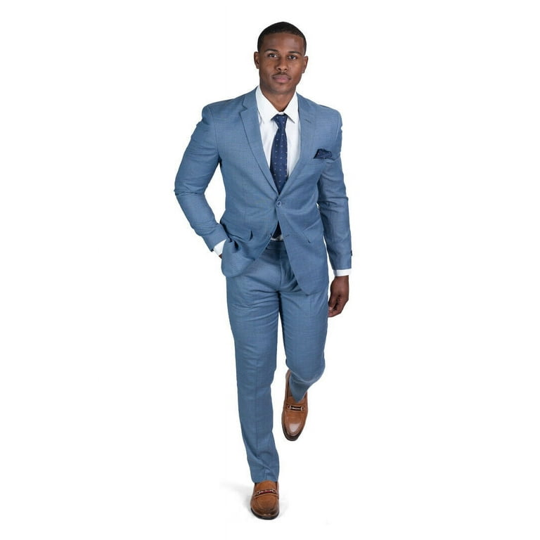 AZAR MAN Slim Fit Mens Solid Suit 2 Button Notch Lapel ZF10036A 34R Slate Blue