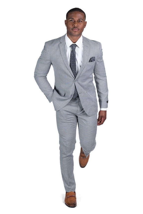 AZAR MAN Slim Fit Mens Solid Suit 2 Button Notch Lapel ZF10036A (36S, Gray)