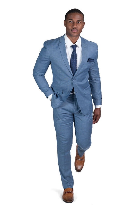 AZAR MAN Slim Fit Mens Solid Suit 2 Button Notch Lapel ZF10036A (36S, Slate Blue)