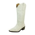 thumbnail image 1 of AZAR MAN Women's Western Cowboy Snip Toe Embroidered Leather Knee High Cowgirl Boots Wide Calf (White, US Footwear Size System, Adult, Women, Numeric, Medium, 6.5), 1 of 6