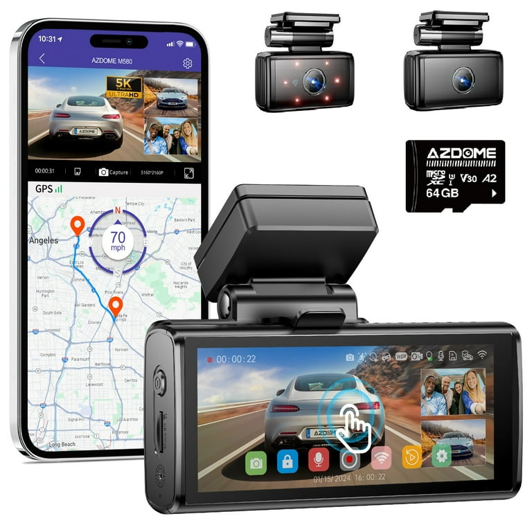 AZDOME Car Dash Cam 3 Channel, 5K Dash Camera Front and Rear
