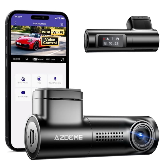 AZDOME Dash Cam M300, FHD 1080P, WiFi, WDR Night Vision, 0.96 inch Screen, Voice Control, 24 Hour Parking Mode, G-Sensor Loop Recording
