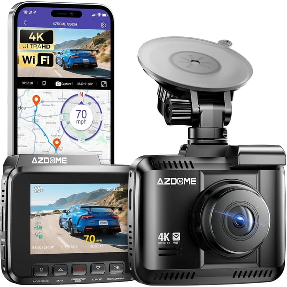 AZDOME Dash Cam GS63H 4K UHD Built-in WiFi GPS 150 Degree Wide Angle 1-Pack
