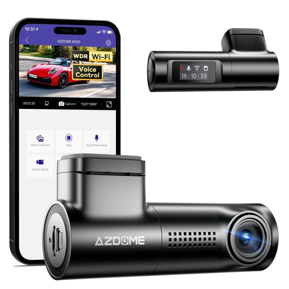 AZDOME M330 WiFi Dash Cam, FHD 1080P Front Dash Camera for Cars, 0.96" Screen Voice Control Car Camera with WDR Night Vision, 24 Hours Parking Mode G-Sensor Loop Recording, Max up Support to 128GB