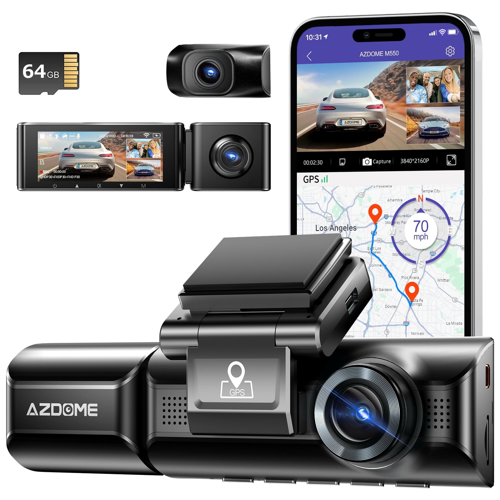 Walmart discount codes: AZDOME M550 3 Channel Dash Cam with 4K WiFi , 2.5K+1080P+2.5K Free 64GB Card, Built-in GPS 24H Parking Mode IR Night Vision WDR 3.19" IPS, Max up Support to 256GB, Easy to Install