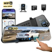 AZDOME 12" Touch Screen Mirror Dash Cam Front and Rear 4K, 64GB Card, Wifi6, GPS, Voice Control, 24H Parking Mode, WDR Night Vision