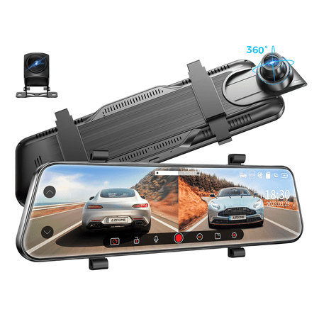 AZDOME Rear View Mirror Dash Cam, 10" Touch Screen 2.5K+1080P Front and Rear Dash Cam, IP68 Waterproof Backup Camera for Car, Night Vision, 24H Parking Monitor Loop Recording, Parking Assistance