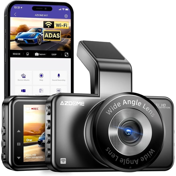 AZDOME WiFi Dash Cam M17 1296P HD 3 Inch LCD Screen 150 Degree Wide Angle