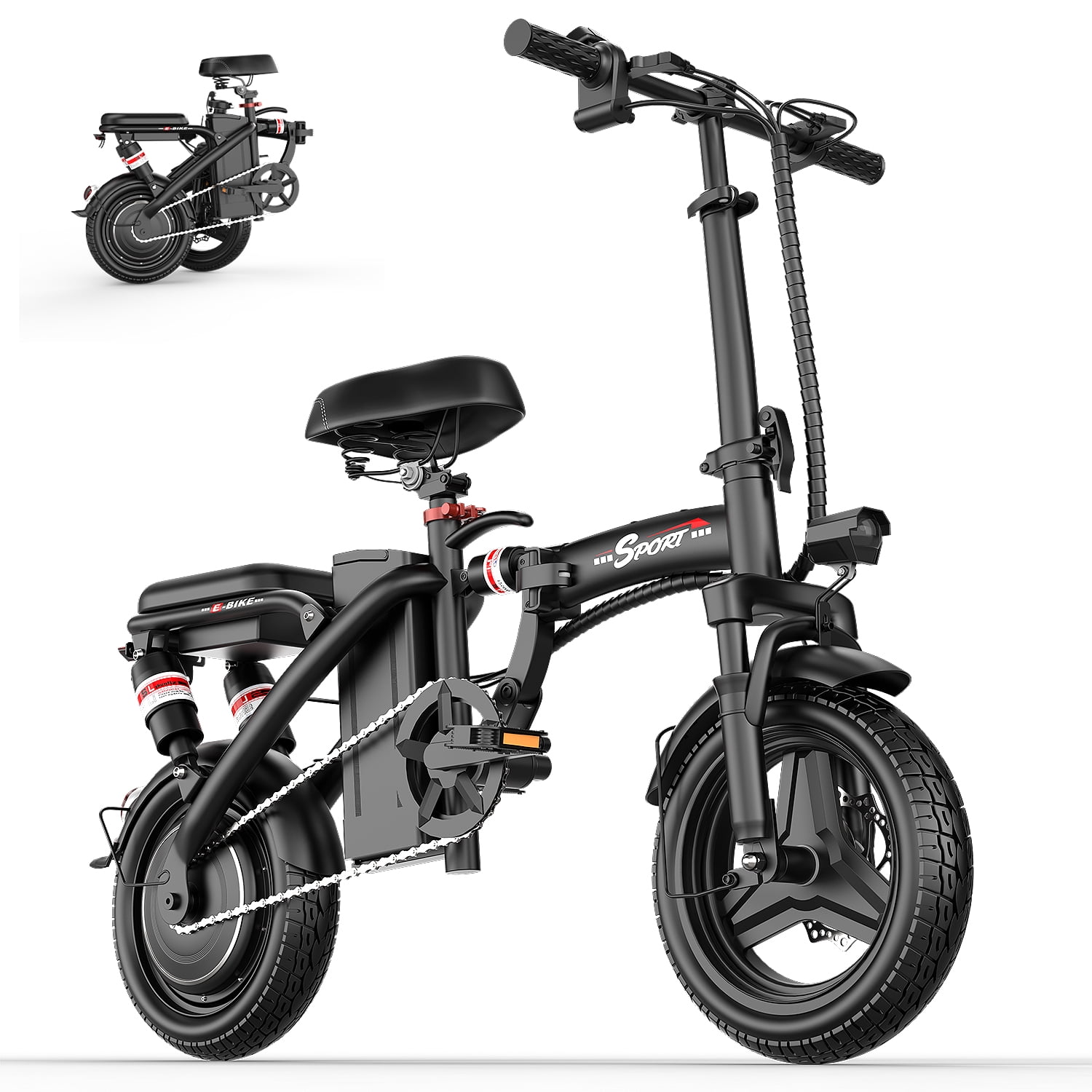 AZHAR Electric Bike for Adults, 500W Motor Folding Mountain Bike 14" , 25 Mph 30 Miles, 48V 15Ah Removable Battery, UL 2849