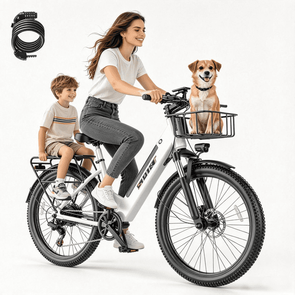 AZHAR GT30 Electric Bike for Adults 26", 750W Peak E-Mountain Bicycle, 20MPH Fat Tire Ebike, 48V 10.4Ah Removable Battery, 7 Speed and Front Suspension with Rear Rack Class 2 UL2849