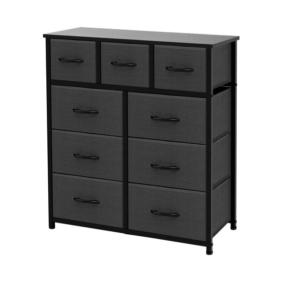 AZL1 Life Concept 9 Drawer Dresser - Fabric Storage Tower, Organizer Unit for Bedroom, Living Room, Hallway, Closets & Nursery - Sturdy Steel Frame, Wooden Top & Easy Pull Fabric Bins, Dark Grey
