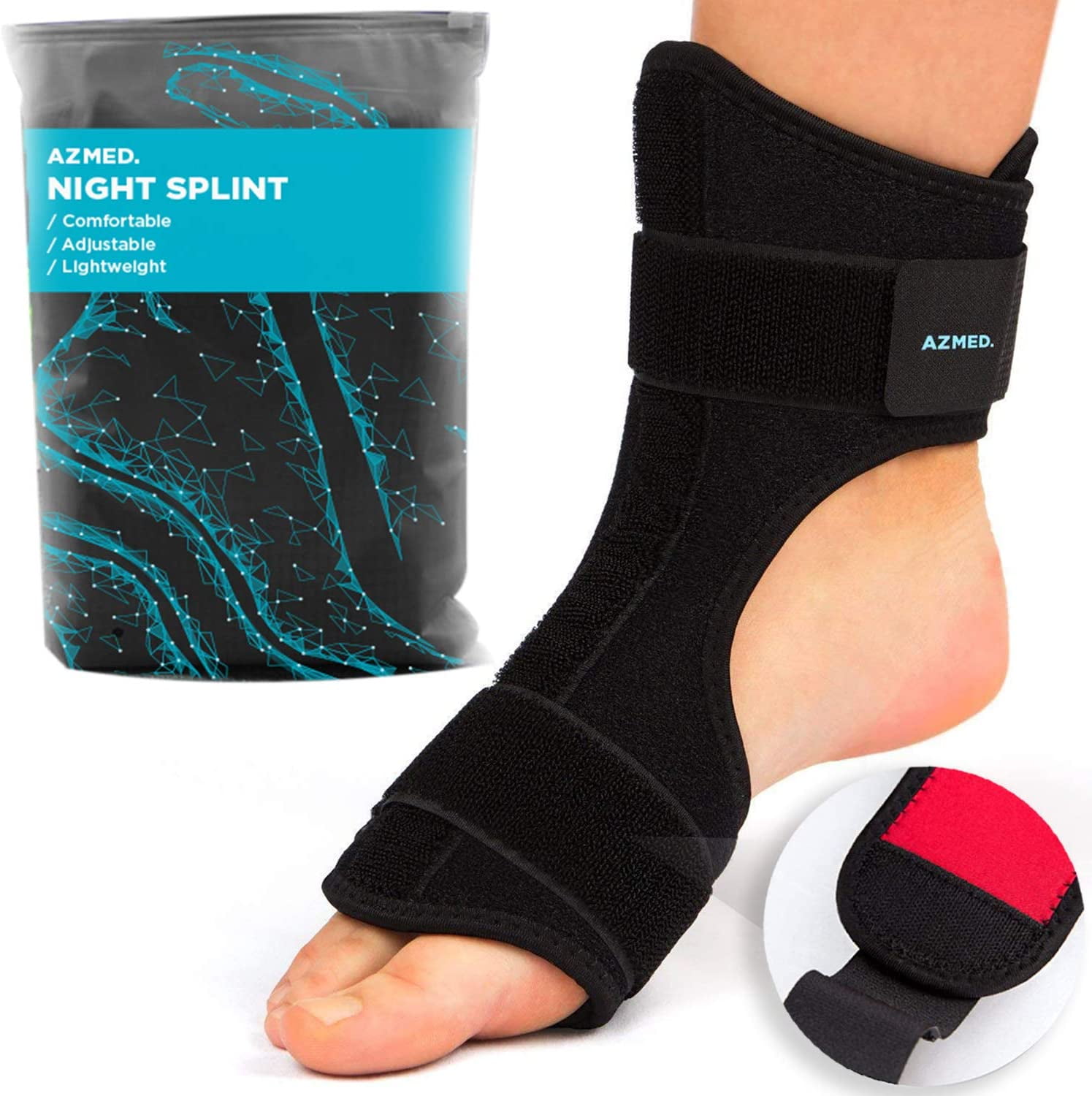 AZMED 2020 Plantar Fasciitis Night Splint [Lightweight & Breathable],  Adjustable Foot Drop Brace, Heel, Ankle & Achilles Tendonitis Relief, Arch  Pain Support, Easy to Wear, Fits Most Feet Types, Black 