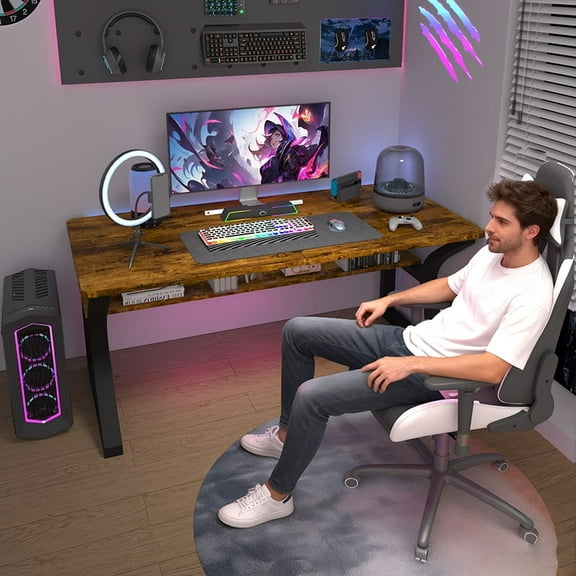 AZN computer desk 47-inch U-shaped home desk learning and writing workstation