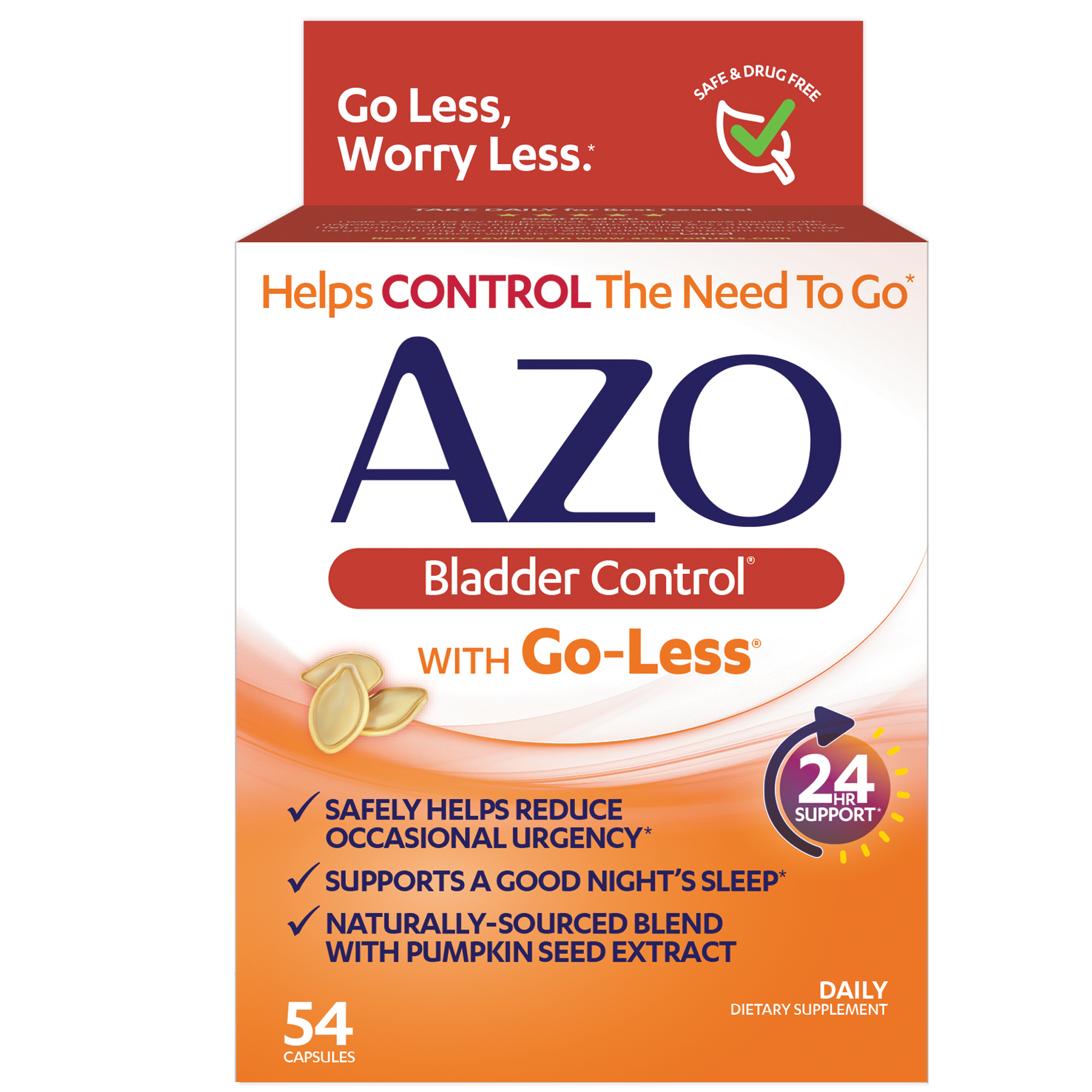 AZO Bladder Control with Go-Less Daily Supplement, Reduces Urgency and Leakage*, 54 Capsules - image 1 of 10