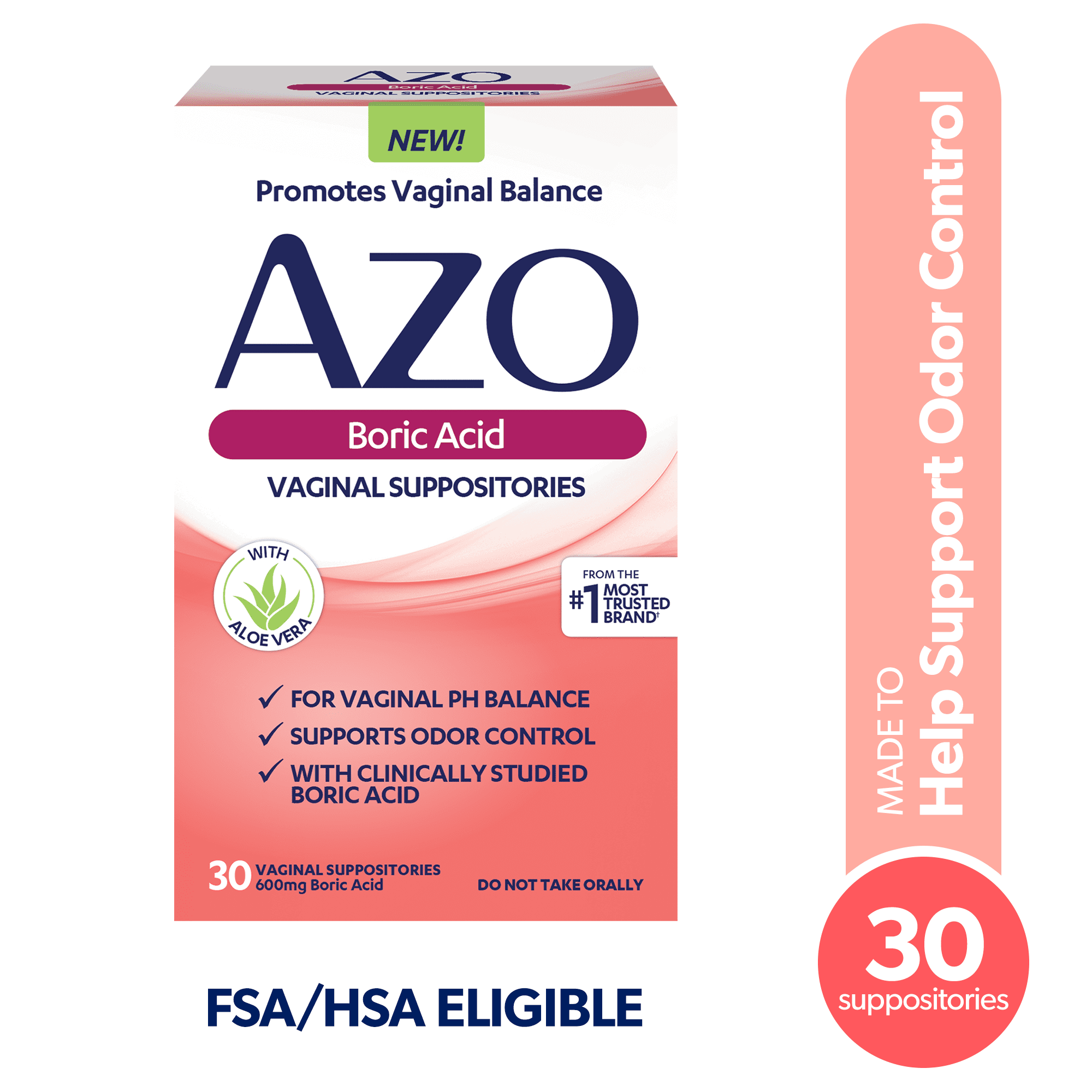 AZO Boric Acid Vaginal Suppositories, For Odor Control & Vaginal PH